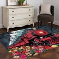 thumbnail image 3 of 4'x6' Area Rugs, Red Trains Indoor Outdoor Area Rug for Living Room Bedroom, Shabby Chic Cartoon Retro Flowers Artwork Washable Bathroom Rugs Kitchen Floor Carpet Mats Home Decor Aesthetic, 3 of 8