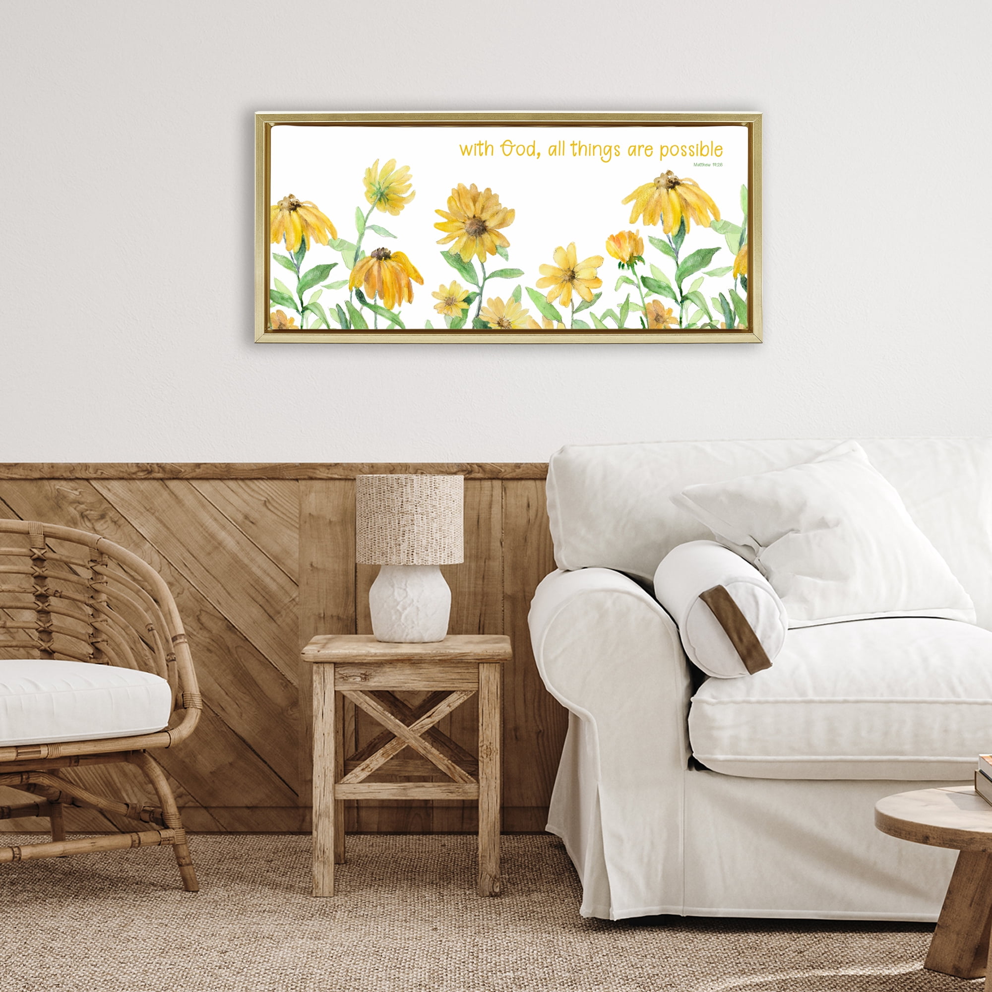 Stupell Industries With God Proverb & Daisies Gold Framed Floater Canvas Wall Art, design by Lanie Loreth