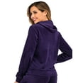 thumbnail image 7 of Women's Soft Velour Zipper-Up Track Jacket with Hoodie Velour Sweatshirt Casual Joggers Hooded Jacket Casual Velour Coat Tops Sport Outwear Red/Purple/Black/Blue, 7 of 7