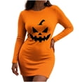 thumbnail image 2 of Dolkfu Halloween Dresses for Women Orange Long Sleeve Crew Neck Halloween Pumpkin Fall Winter Mini Dresses Refreshing Geometric Slim ,L, 2 of 6