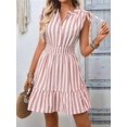 thumbnail image 5 of Women'S Striped Sleeveless Tank Dress Button Front Ruffle Hem A Line Dresses Pink L, 5 of 9