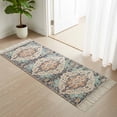 thumbnail image 3 of Orange Blue Kitchen Runner Rug 2'x4',Boho Geometric Middle Century Abstract Western Washable Rug with Tassels,Non Slip Woven Cotton Bathroom Rugs Hallway Carpet for Foyer Bedroom Entry Back Door, 3 of 9