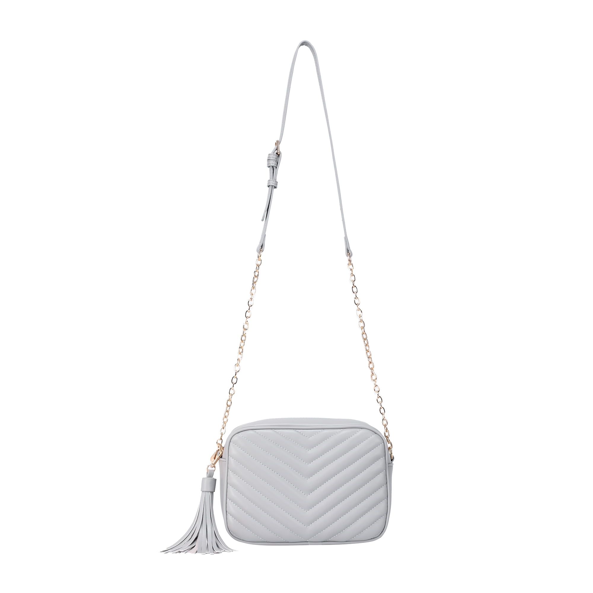 Daisy Rose Quilted Cross body bag with tassle - PU Vegan Leather - Grey