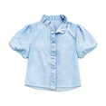 thumbnail image 4 of Endives Womens Short Sleeve Shirt Summer Fashion Ruffled Collar Striped Printed Casual Button Down Shirt Summer Sky Blue, 4 of 4