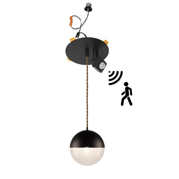 KAYYELAMP Black & Clear Ball Glass Shade Motion Sensor Recessed Light Conversion Kit for E26 Recessed Mount Cans Vintage Pendant Ideal for Entrance Stairs 1Pcs