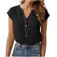 thumbnail image 3 of Horkkom Dress Shirts for Women Summer V Neck Button Short Sleeve Tops Business Work Casual Tops M, 3 of 7
