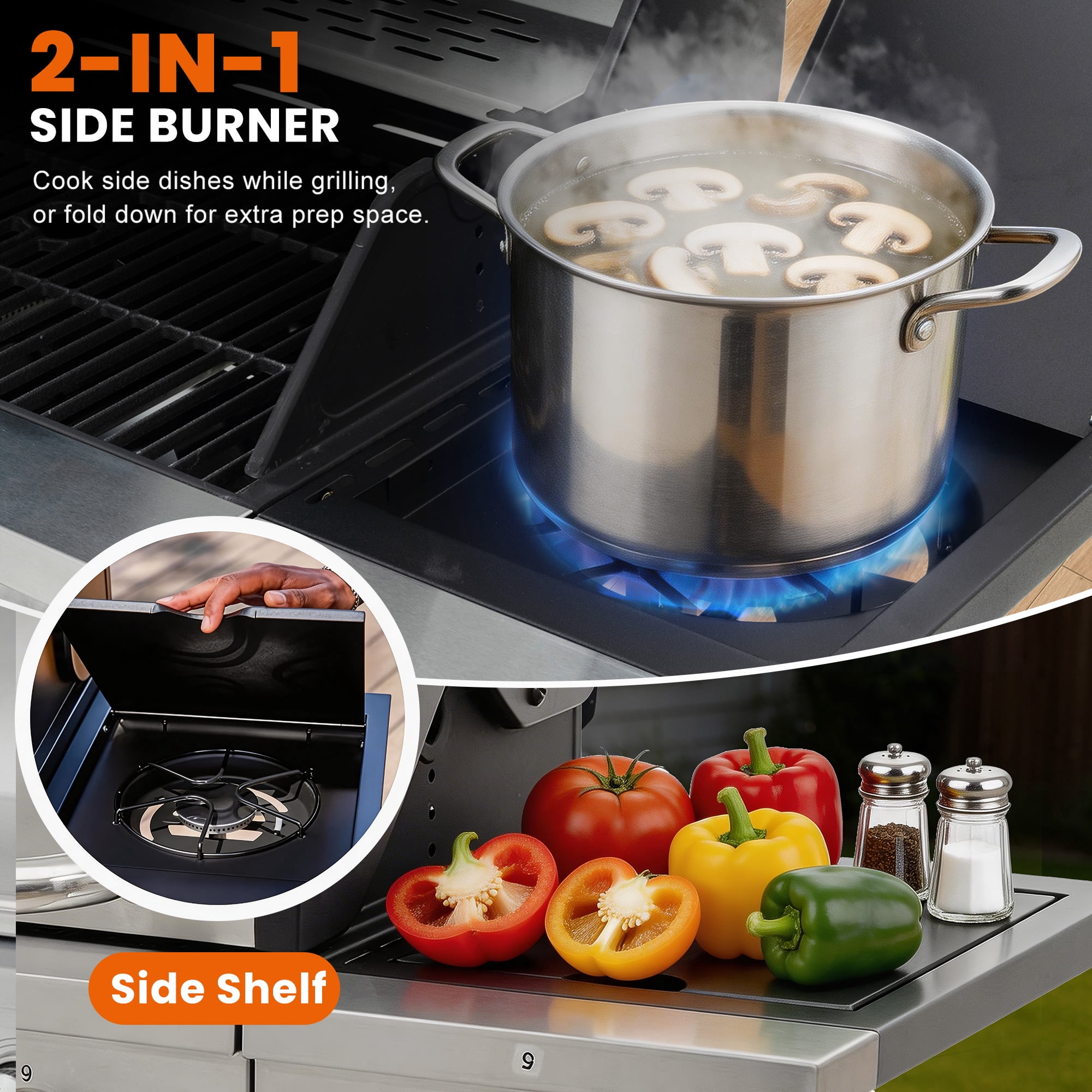 Sesslife 3-Burner Propane Gas Grill, Portable BBQ Grill with Side Burner, 37,000 BTU, Outdoor Grill for Patio, Garden, Camping & Party Cooking