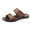 Brown, variant on Slip On Slides Sandals for Men Soft PU Leather Open Toe Two Bands Summer Flat Beach Sandals for Indoor Outdoor, Black Size 6