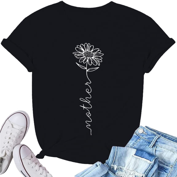 Tittly T Shirts for Women Graphic Tees Women's Spring Round Neck Letter Printed Mother Loose Casual Short Sleeved T Shirt Tshirts Shirts Spring Tops for Women Black L