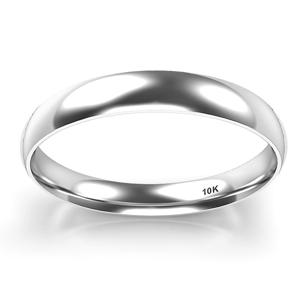 Sz 4.0 Solid 10K White Gold 3MM Plain Dome Comfort Fit Wedding Band Ring