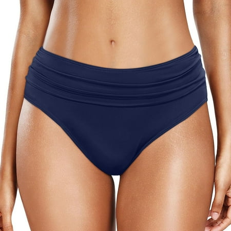 WERYOUNG Women Plus Size High Waist Bikini Bottoms Swim Briefs Beach Shorts Ruched Bottom High Cut Swim Bottom Full Coverage Sports Yoga Shorts Swimbottom Summer Vacation Swimwear Cozy Dark Blue XL