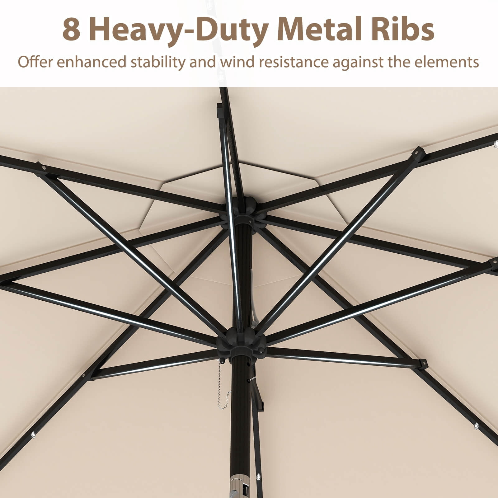 Costway 10 FT Solar Patio Umbrella with 24 LED Lights 8 Ribs & Tilt Adjustment Beige