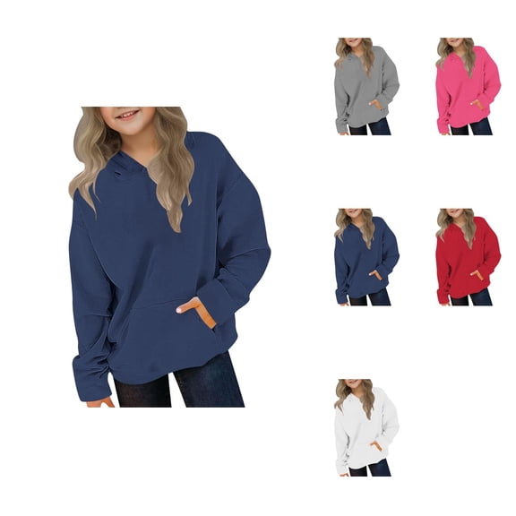Girls Hooded Sweatshirt, Warm Thickened Long Sleeve Pullover with Pocket for Toddlers and Big Kids Casual Outerwear