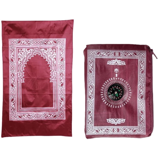 Abiyou 1 Piece Prayer Mat, Musilm Prayer Mat, Polyester Prayer Rug, Portable Travel Prayer Mat, Travel Prayer Rug with Compass, for Muslim Prayer, Ramadan (Red)