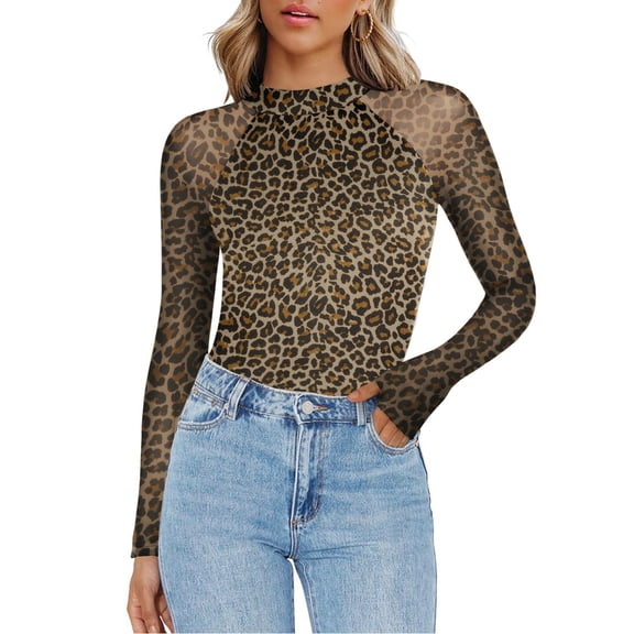 Zeagoo Women's Going Out Top Long Sleeve Sheer Mesh Shirts Fitted Mock Neck Trendy Blouses