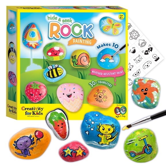 Creativity For Kids Hide and Seek Rock Painting Kit - Outdoors Arts and Crafts for Kids Ages 6-8 , Gifts for Kids, Craft Kit with 10 Rocks and Waterproof Paint