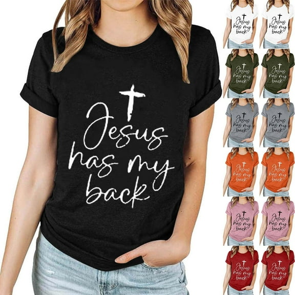 Fesfesfes Womens T Shirts Women's Easter Lettering Printed Round Neck Short Sleeved Top Short Sleeved Round Neck Top/shirt Gym Shirts L(US:8)