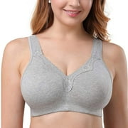 TELIMUSSTO Women's Cotton Full Coverage Wirefree Non-padded Lace Plus Size Bra 52D