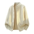 thumbnail image 3 of USNSM Men's Commuting Cardigan Button Down Side Pockets Stand Up Collar Thick Knit Sweater Jacket for Casual Fall Wear Beige XXXL, 3 of 8