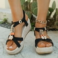 thumbnail image 6 of Xfvqtps Flatform Sandals Women Wedge Elastic Metal Beads Decoration Cross Straps Open Toe Summer Slide Sandals Black, 6 of 9