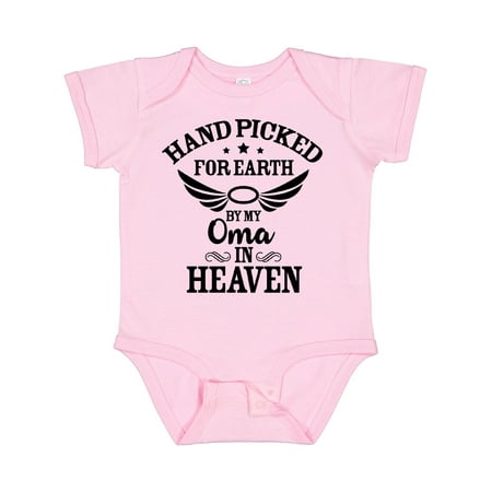 

Inktastic Handpicked for Earth by My Oma in Heaven with Angel Wings Gift Baby Boy or Baby Girl Bodysuit