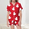 thumbnail image 2 of Pjs pour Filles Ensemble de Pyjama Classique en Satin pour Enfants Imprimé Abeille Manches Courtes Haut et Shorts Tenue Pjs Enfants Rouge 12 Ans-13 Ans, 2 of 4