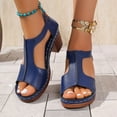 thumbnail image 2 of LOVZFMLL Women's Chunky Block Heel Sandals Fashion Open Toe Ankle Strap Heels for Summer Casual Outdoor Walking Beach Vacation Blue 6.5, 2 of 8