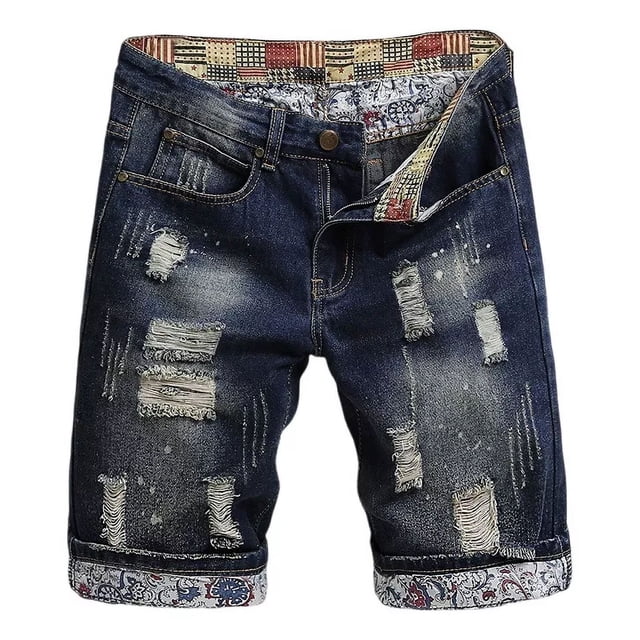Pantalones Cortos Vaqueros Rasgados De Moda Para Hombre