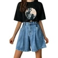 thumbnail image 3 of XIAONU Women's High Waist Denim Shorts Wide Leg Pleated Bottoms Stretchy Casual Weekend Shorts Blue, 3 of 3