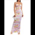 thumbnail image 3 of Vestido Maxi Bohemio de Verano para Mujer, con Estampado Floral, Tirantes Finos, Sin Mangas y Ajustado Rosa Amarillo M, 3 of 8