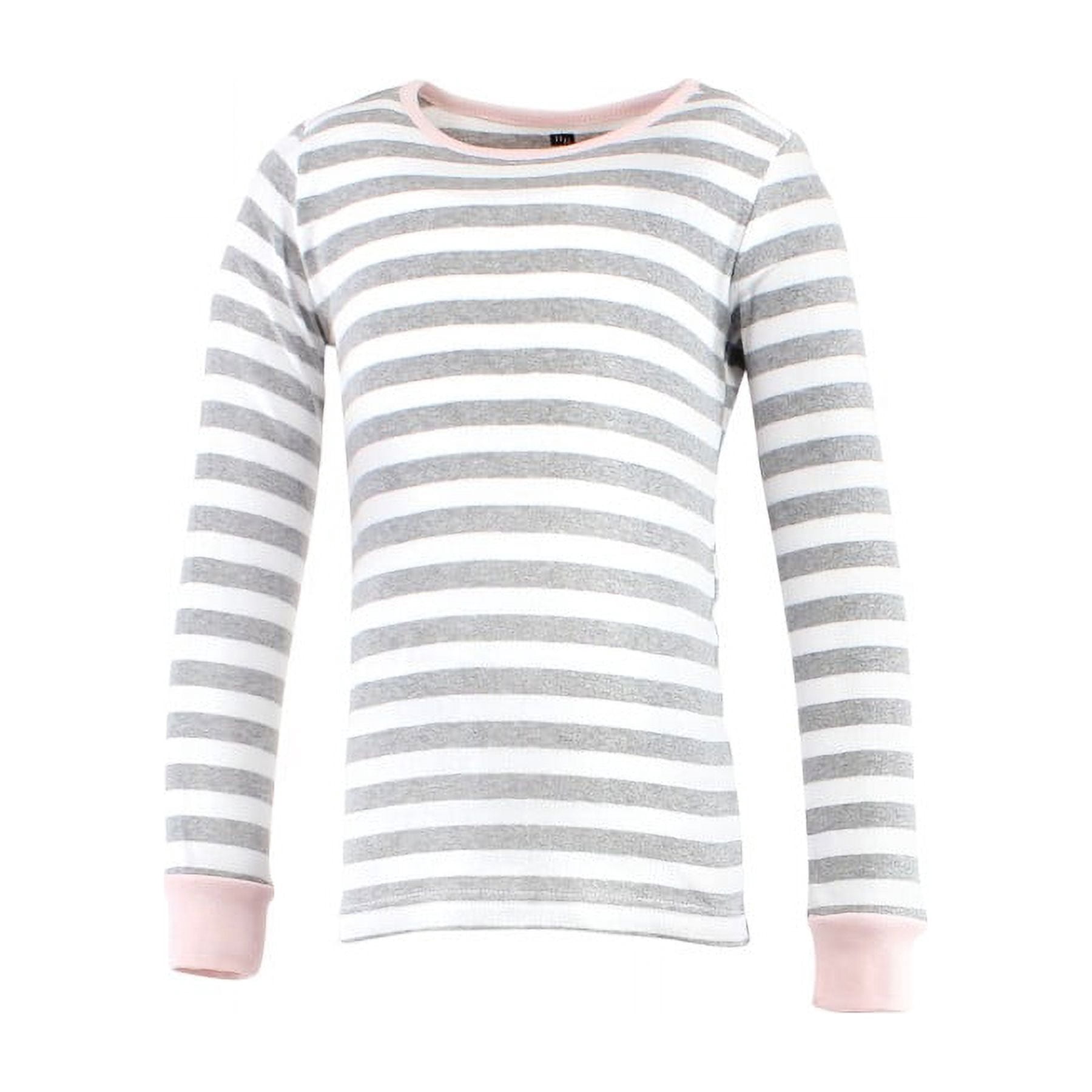 Hudson Baby Infant Girl Cotton Pajama Set, Gray Stripe Pink, 18-24 Months