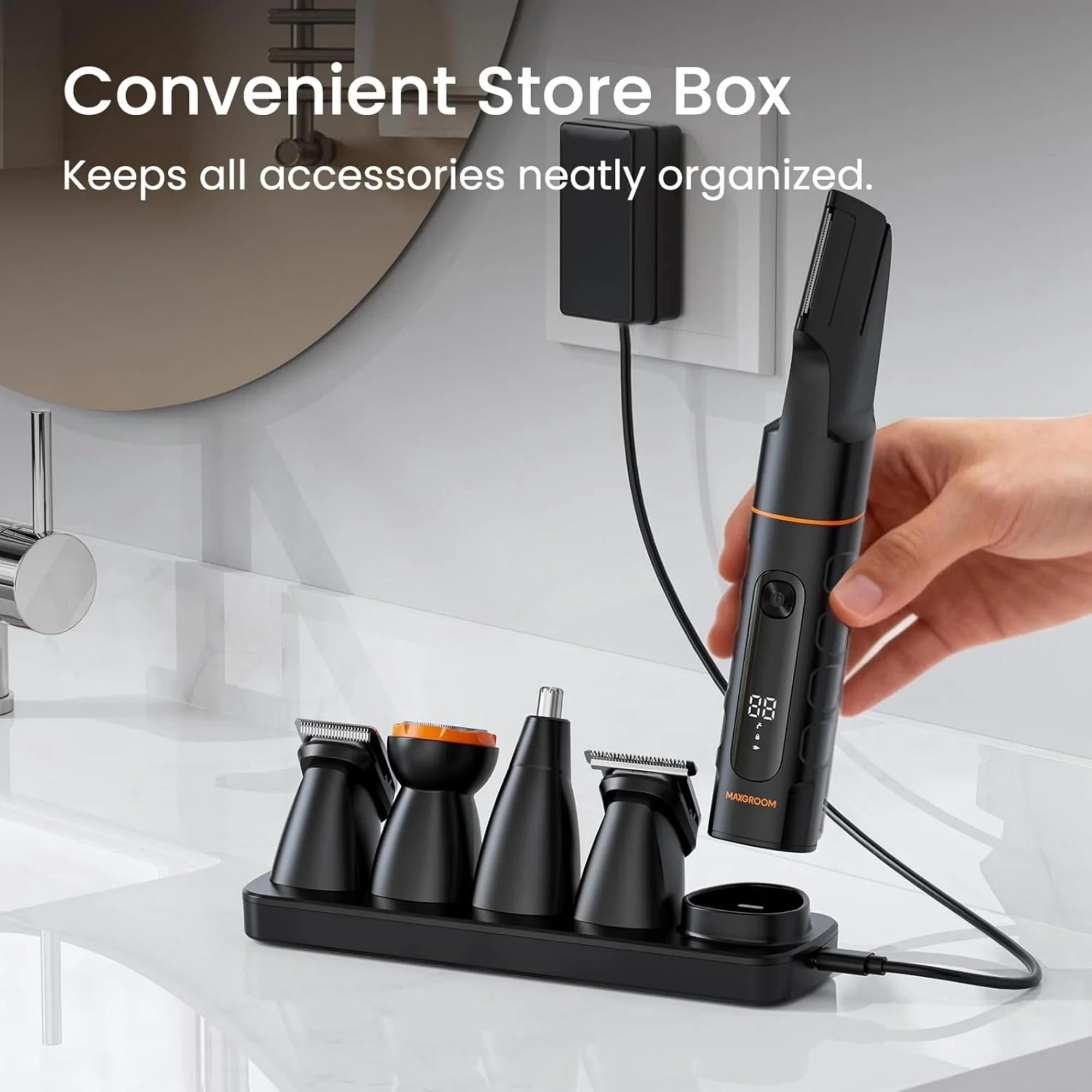 Manscape All-in-One Body & Pubic Hair Trimmer for Men, V-Shaped No-Nick Groin & Ball Shaver, Waterproof Mens Electric Grooming Kit with LED Display, Type-C Rechargeable , Charging Dock