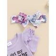 thumbnail image 6 of CIYCuIT Baby Girls 3Pcs Summer Outfits Short Sleeve Letter Print Romper + Butterfly Print Shorts + Bow Headband 3M 6M 12M 18M Newborn Infant Cute Shorts Sets, 6 of 8