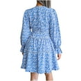 thumbnail image 5 of ClodeEU Womens Long Sleeves Chiffon Print Mini Dresse,V-Neck Pleated Spring Summer Dress Sky Blue,Womens Plus XL, 5 of 6