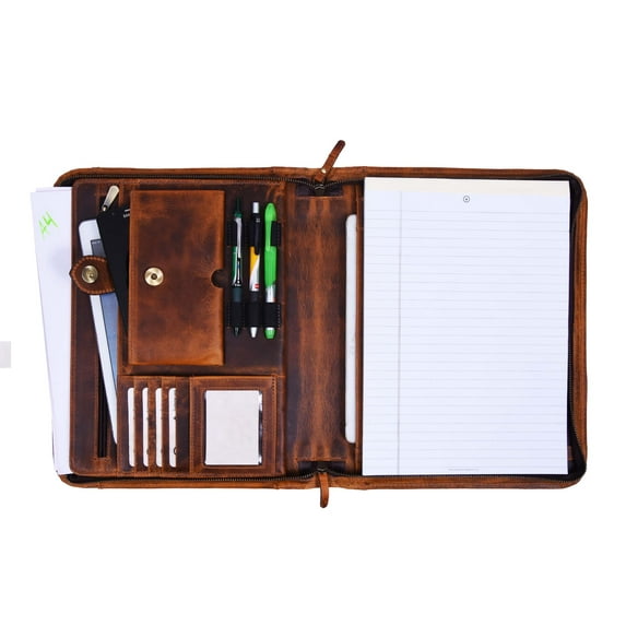 Aaron Leather Goods Leather Travel Portfolio Brown 11"inch Unisex File Folder