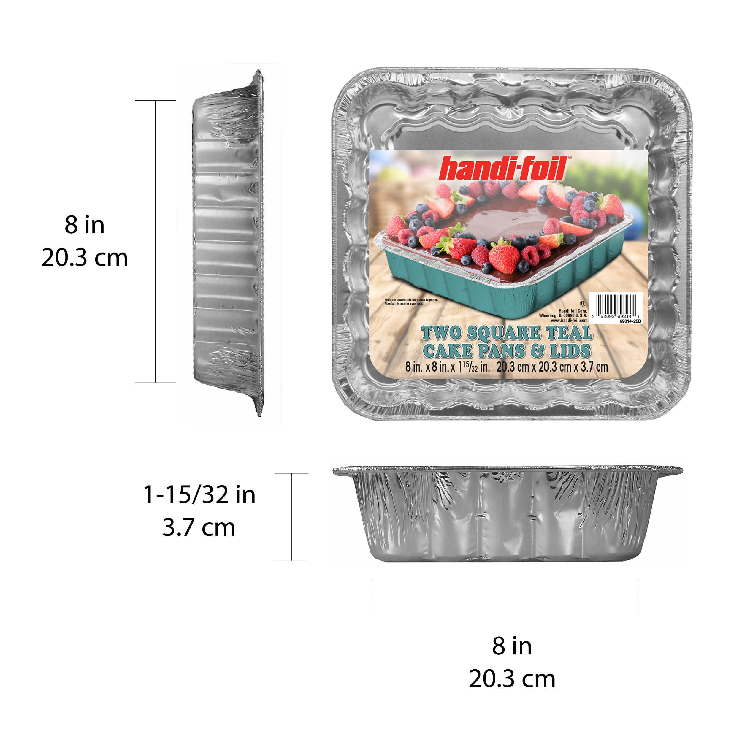 Handi-Foil 9" Square Aluminum Teal Cake Pans with Lids 2 Count