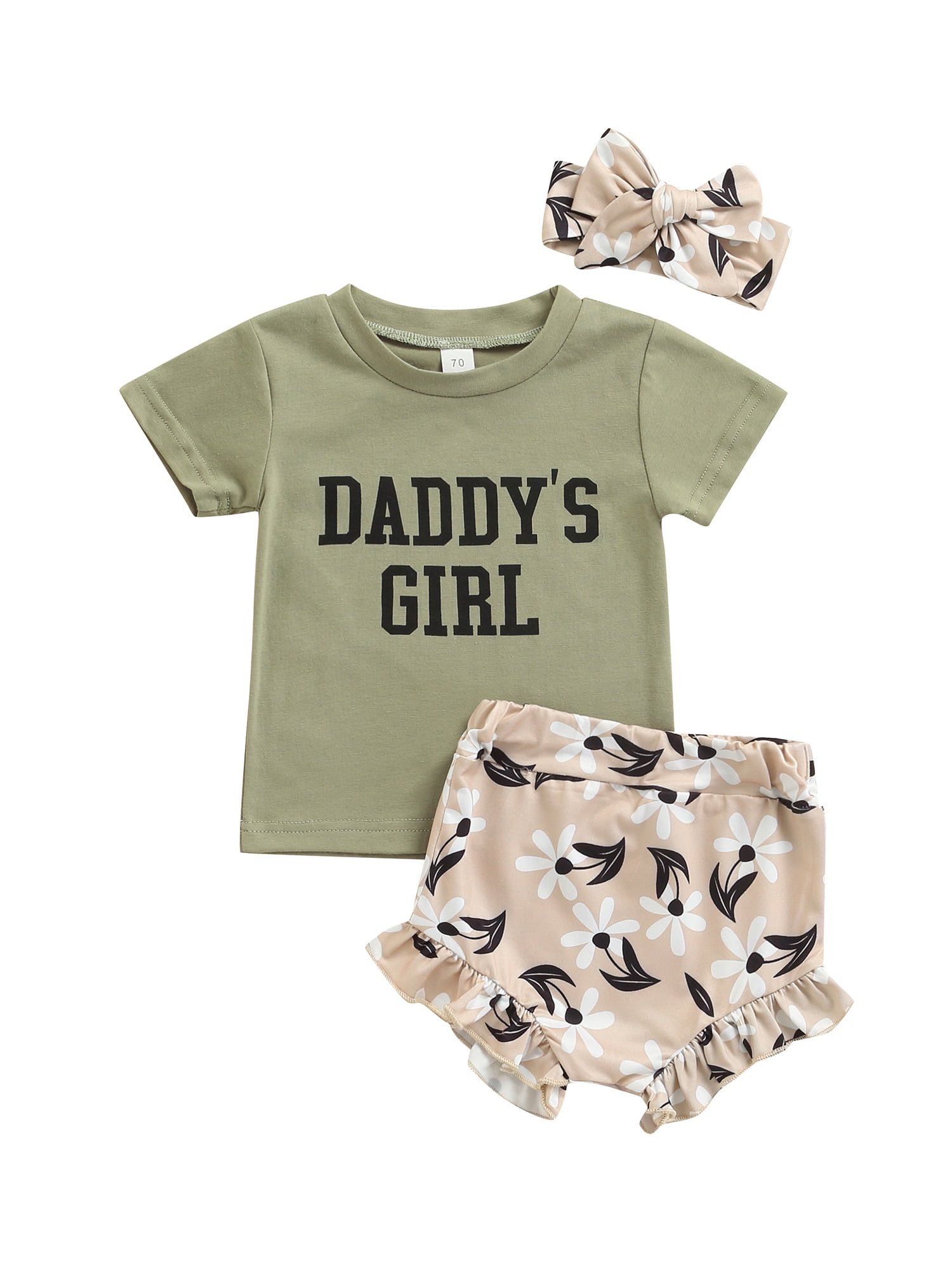 Newborn Toddler 2PCS Baby Girls Flutter Sleeve Daddys Sunshine T-Shirt Tops and Floral Pants