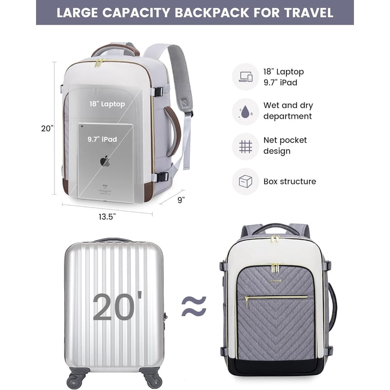 Airline approved large travel backpack 40L carry on personal item bag for women Narwey Large Travel Backpack, 17 inch Laptop Backpack for  main image 3