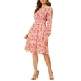thumbnail image 5 of Allegra K Women's Floral Print Swing Long Sleeve V-Neck Midi Dress, 5 of 6