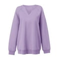 thumbnail image 5 of Women's Oversized V-Neck Sweatshirt, Soft Solid Color Pullover Top with Long Sleeves, Comfortable Loose Fit Casual Shirt, Breathable Everyday Wear for Fall Season and Leisure Activities Purple XXXL, 5 of 5