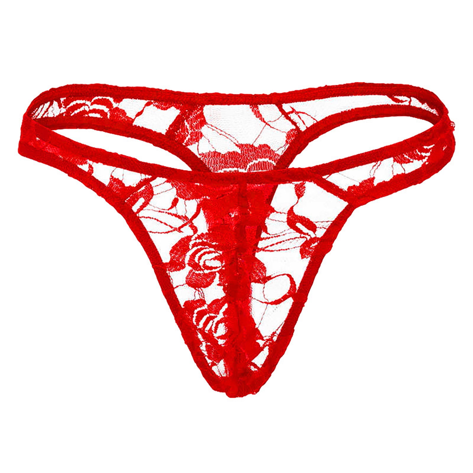 HAOTAGS Men's Sexy Low Waist Bondage Panties Thong Lace Regular Mens Briefs  Underwear Men Pack Red Size Free Size 