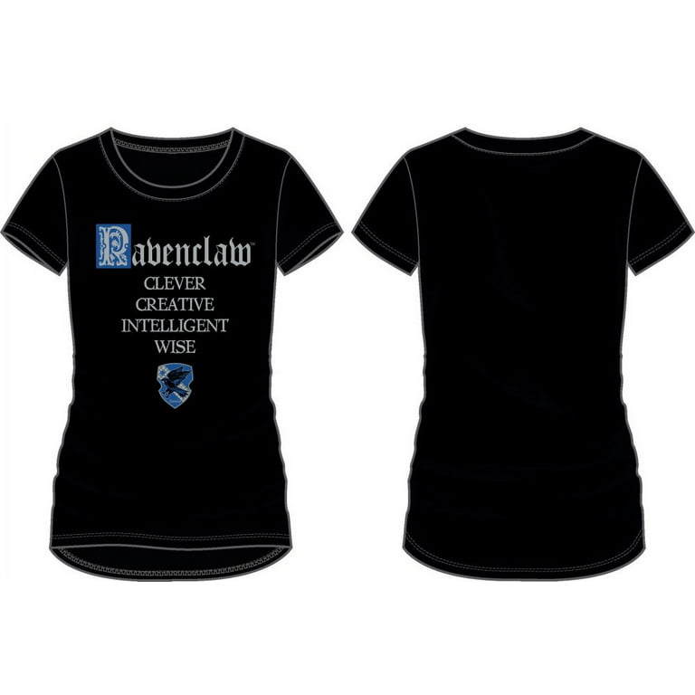 Harry Potter House of Ravenclaw Crest & Characteristics Clever Creative  Intelligent Wise Juniors Black Tee T-Shirt Shirt-Small