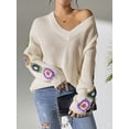 thumbnail image 5 of Womens Classic Boho Floral Crochet Long Sleeve Sweaters Casual Pullover Knitwear for Fall Winter 2025 Light  M, 5 of 6