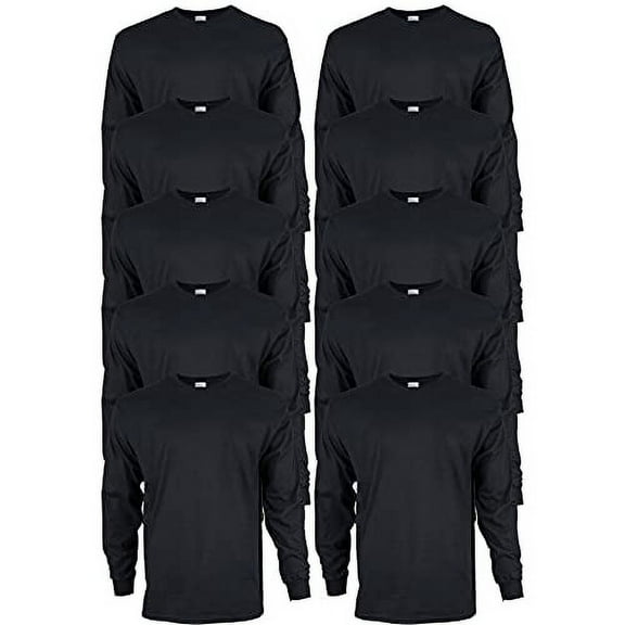 Gildan Men's Ultra Cotton Long Sleeve T-Shirt, Style G2400, Multipack, Black (10-Pack), X-Large