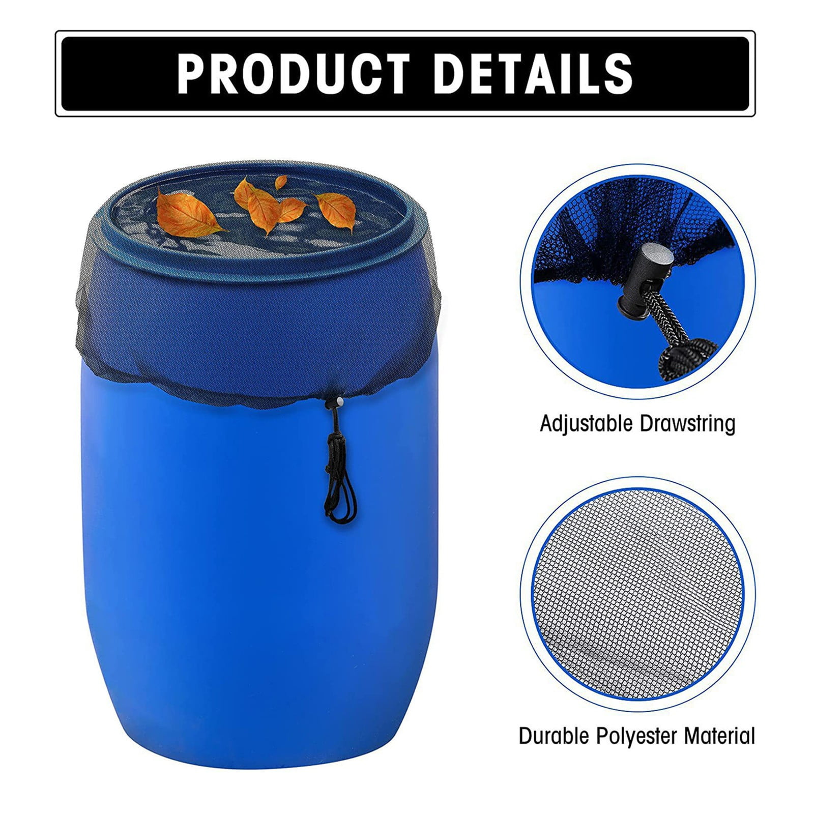 Tuphregyow 3 Piece Outdoor Rainwater Collector Net Cover Set Prevents and Debris, Rainwater for Bucket Black