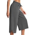 thumbnail image 5 of AHTJRT Women's Wide Leg Capri Pants Casual Active Yoga Leisure Capris Drawstring Elastic Waist Loose Fit Summer Spring Pants with Pockets Dark Gray M, 5 of 6