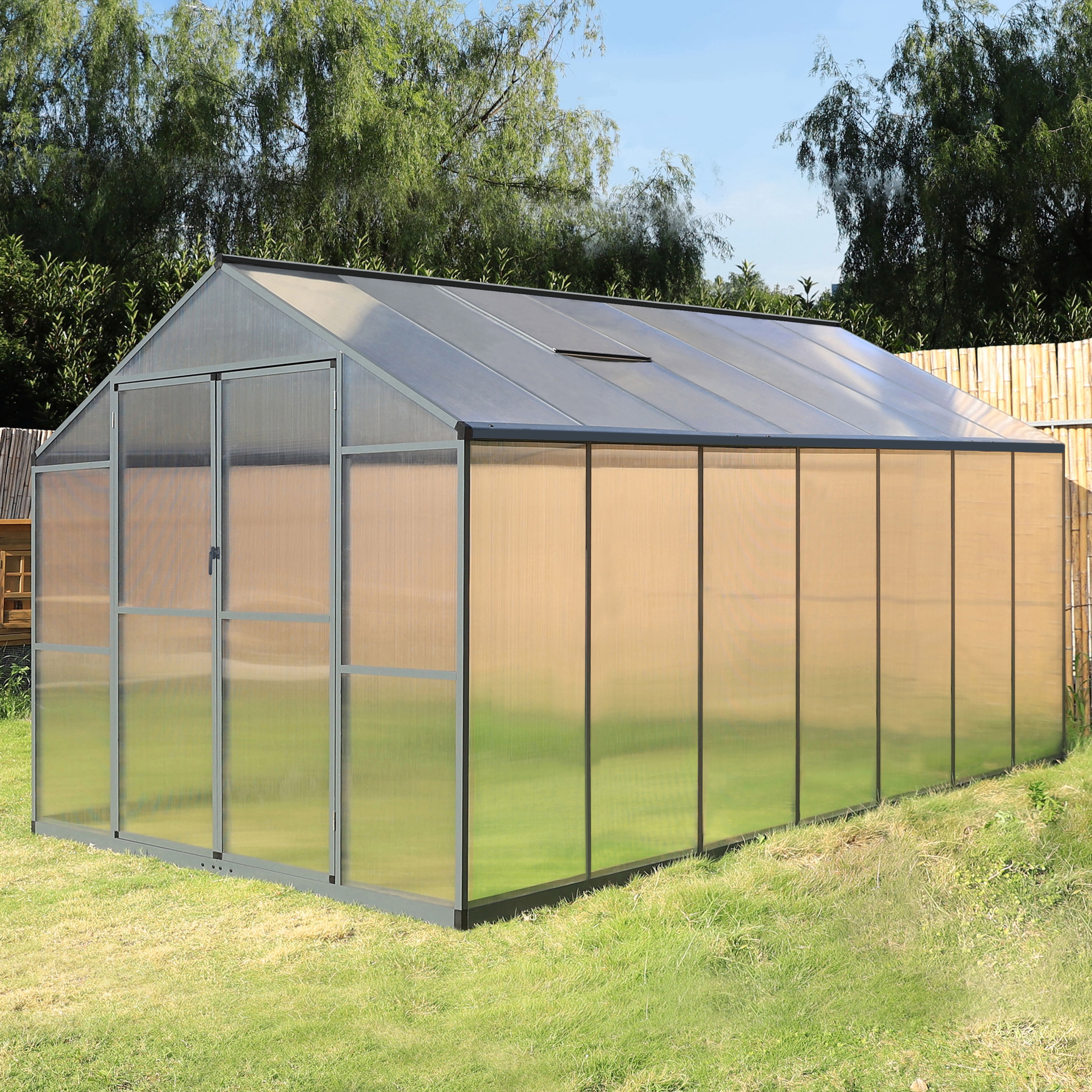 VEIKOUS 14' x 8' Walk-in Greenhouse, Polycarbonate Greenhouses for Outdoors with Vents and Window