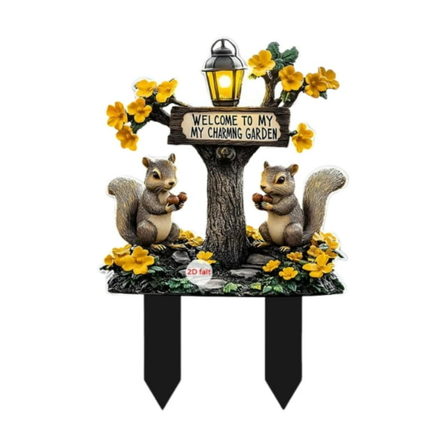 jinwen Squirrel Decorative Garden Stake 2D Acrylic Sign for Backyard Indoor Outdoor A