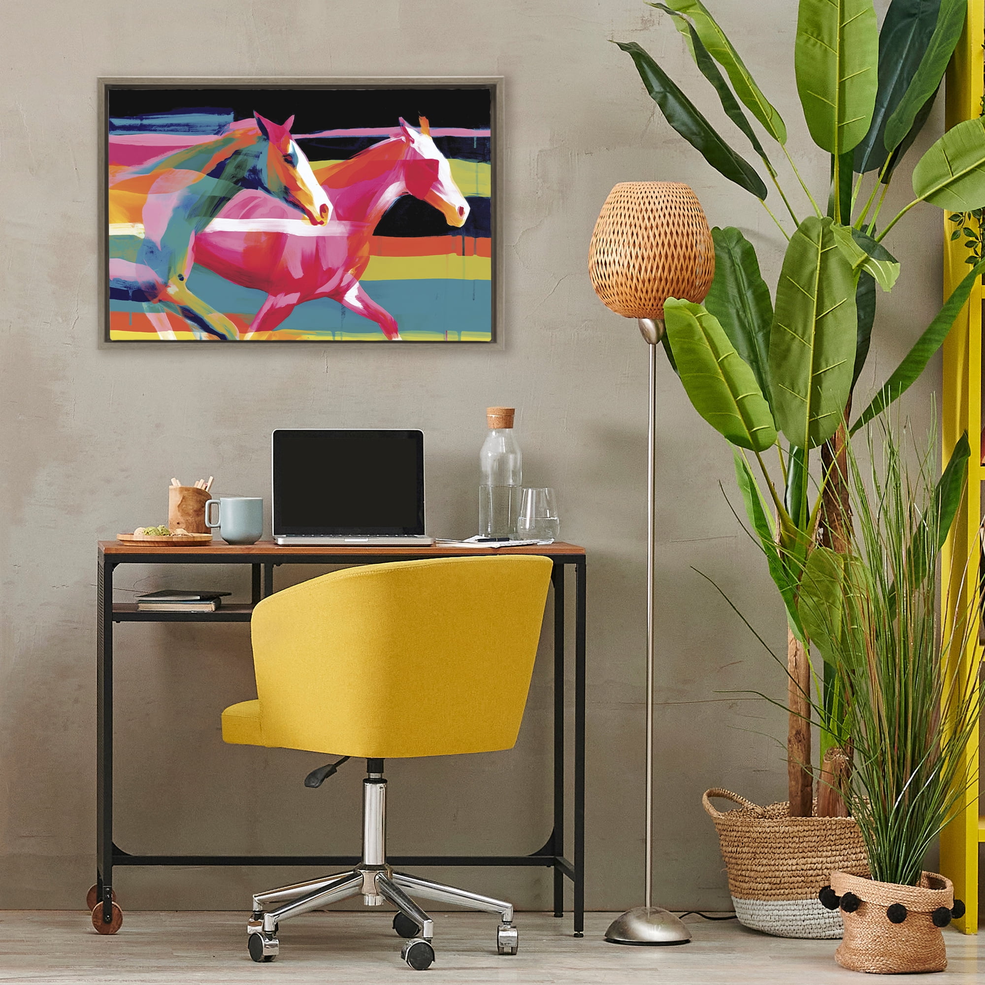 Stupell Industries Wild Horses Running Through Stripes Brown Framed Floater Canvas Wall Art, design by Chromatic Storm Studio