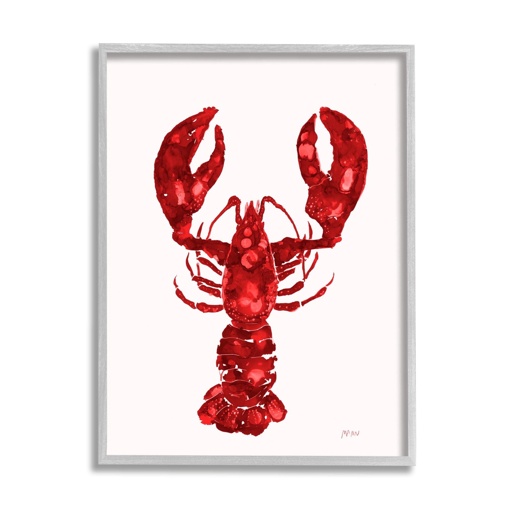 Stupell Industries Red Lobster Marine Paint Speckled Watercolor Painting Gray Framed Art Print Wall Art, Design by Patti Mann